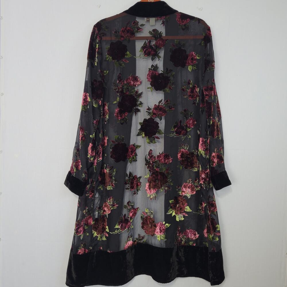 Coldwater Creek Floral Velvet Burnout Open Front Kimono Top size M Dark Romantic - Picture 7 of 7